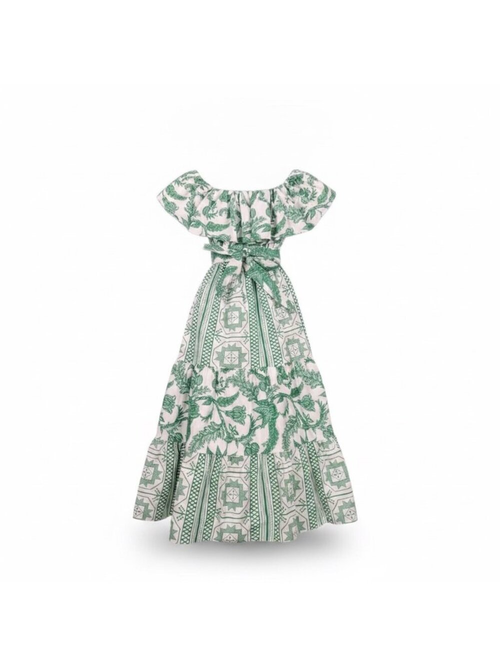 Peekskill Womens Green Cotton Maxi Dress With Tiered Details & Off-Shoulder  Sz
